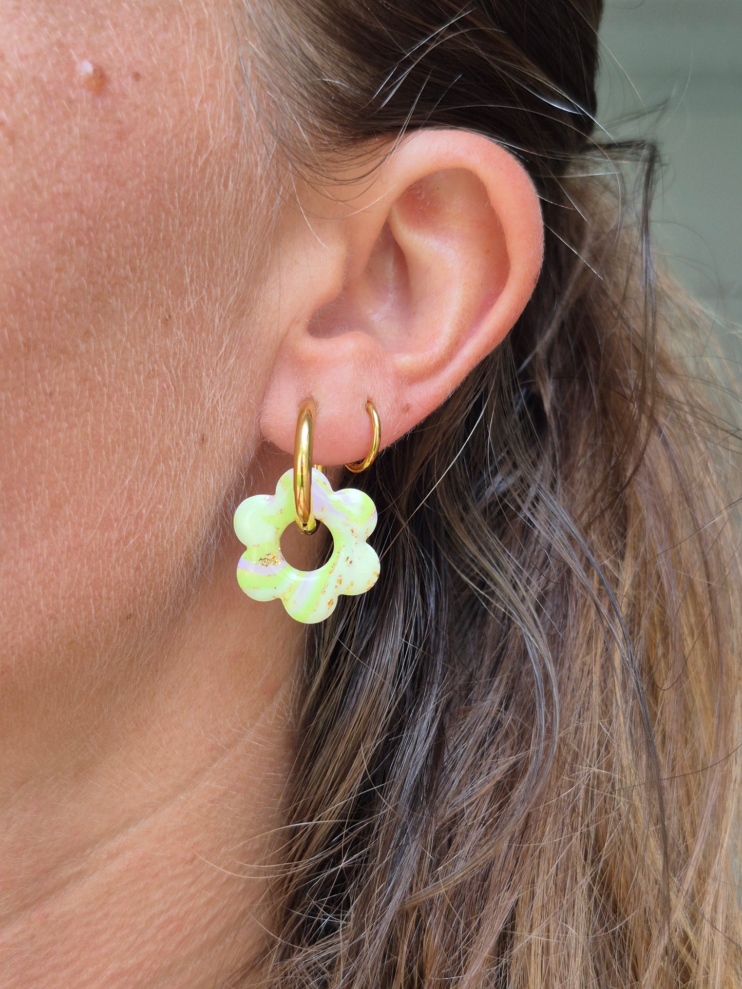 Pampilles Fleurs - verte pomme et rose